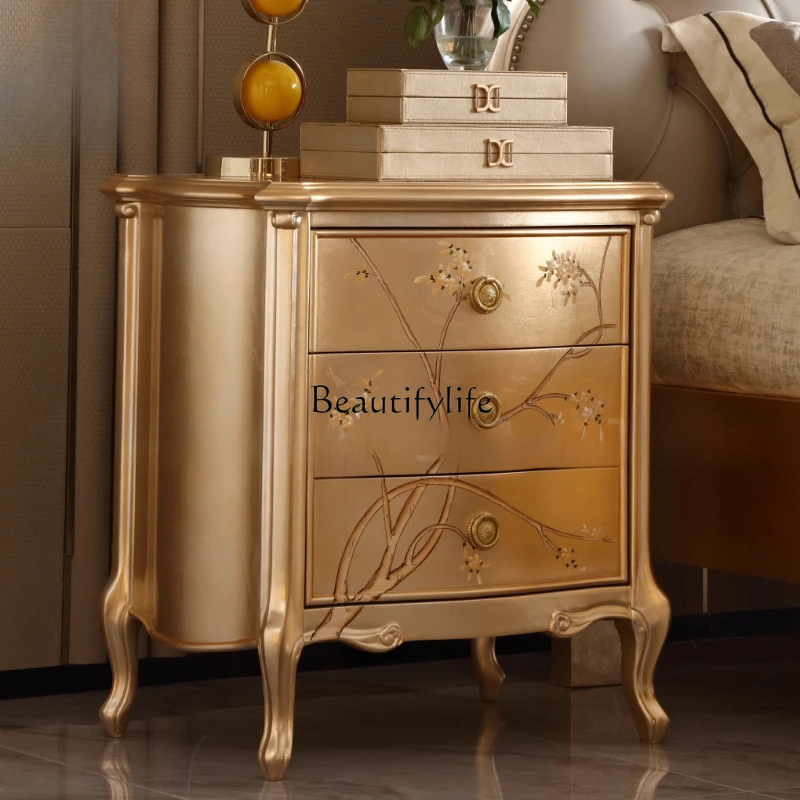 High-end furniture French retro bedroom European style solid wood storage bedside table
High-end furniture French retro bedroom European style solid wood storage bedside table