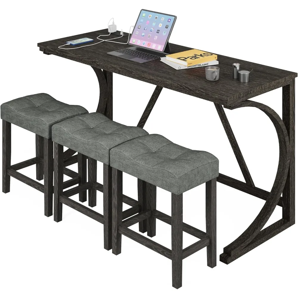 4-Piece Counter Height Bar Table Set with Socket and 3 Fabric Padded Bar Stools
4-Piece Counter Height Bar Table Set with Socket and 3 Fabric Padded Bar Stools
