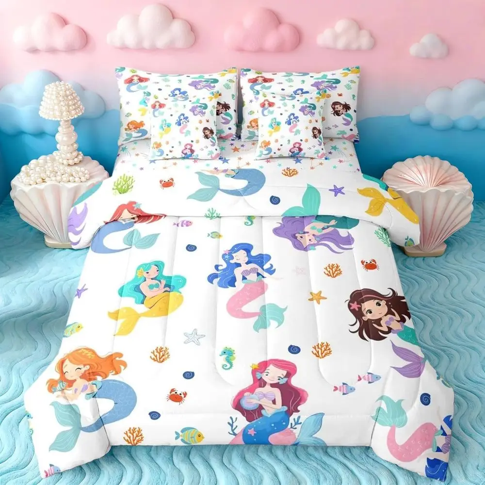 7-Piece King Size Mermaid Print Bedding Set for Kids, Boys, and Girls with Comforter and Sheets
7-Piece King Size Mermaid Print Bedding Set for Kids, Boys, and Girls with Comforter and Sheets