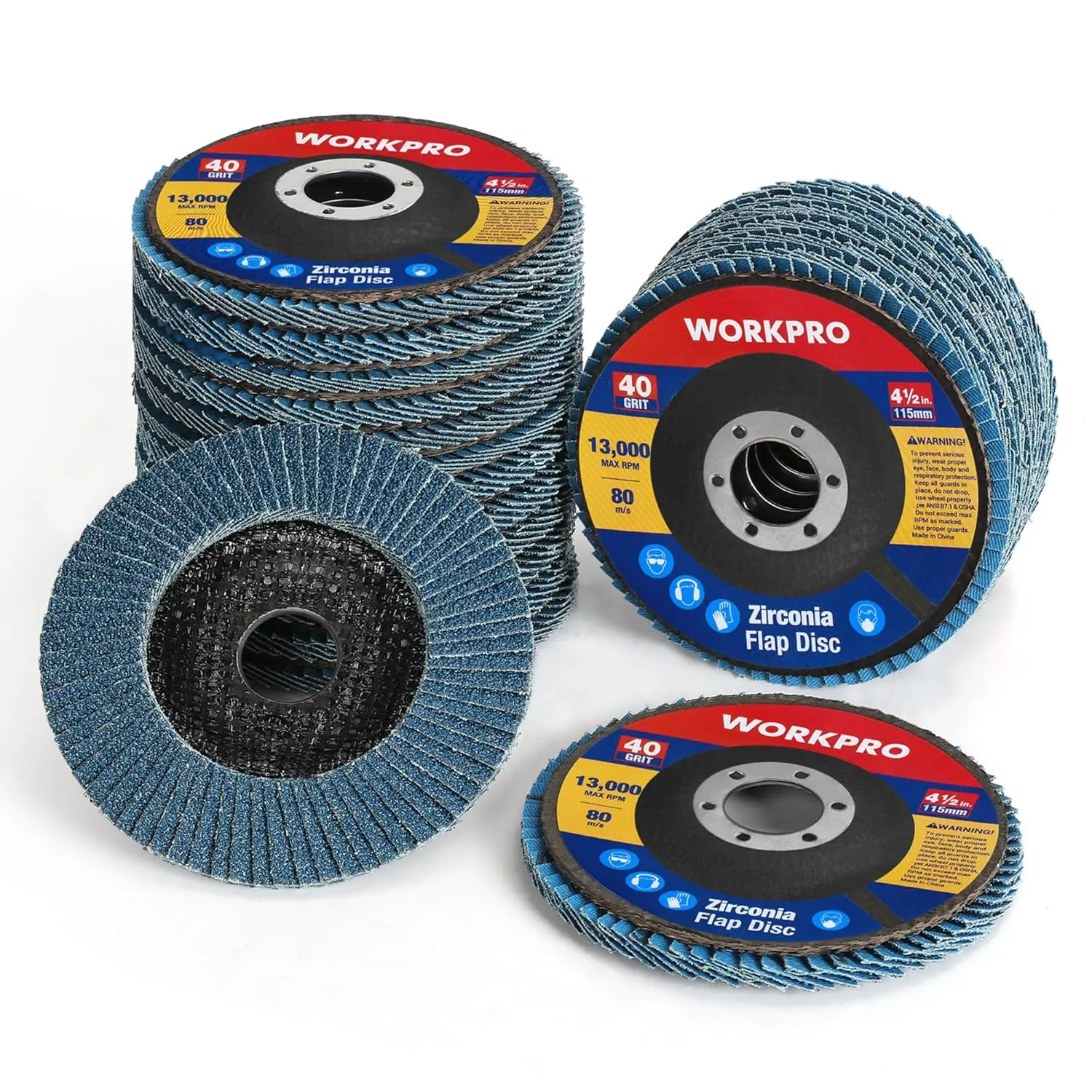 20-Pack 4-1/2-inch Flap Discs, 7/8-inch Arbor, T29 Zirconia Abrasive Grinding and Sanding Discs with 40 Grit
20-Pack 4-1/2-inch Flap Discs, 7/8-inch Arbor, T29 Zirconia Abrasive Grinding and Sanding Discs with 40 Grit