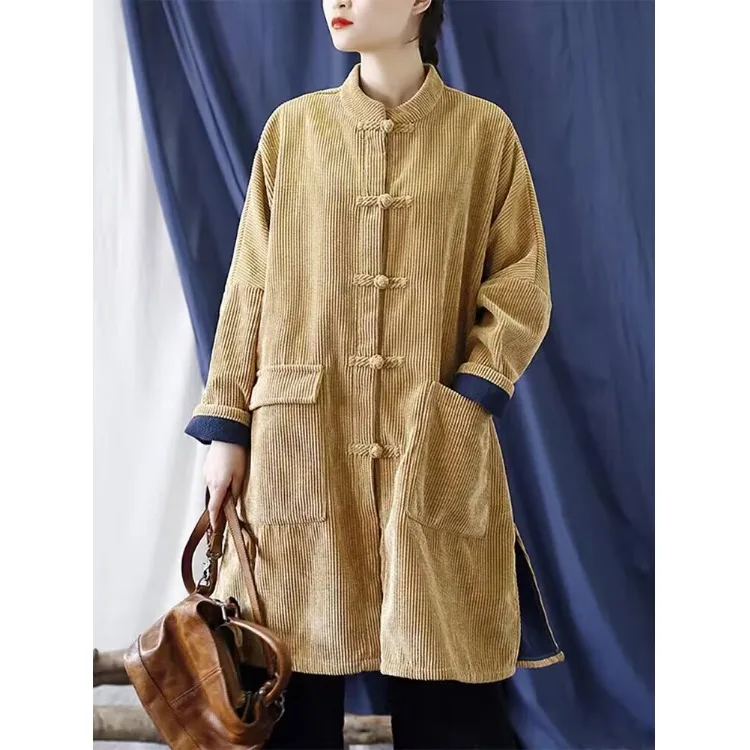 Thiened Corduroy Stand Collar Overcoat Long Sve Retro Sle Loose Fit Mid-Length Button down Winter Artistic Coat
Thiened Corduroy Stand Collar Overcoat Long Sve Retro Sle Loose Fit Mid-Length Button down Winter Artistic Coat