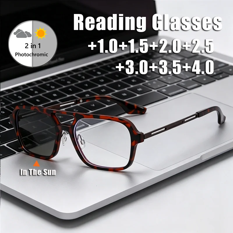 Retro Double-Bridge Photochromic Presbyopia Glasses High-Definition Blue Light Blocking Reading Glasses for Men and Women
Retro Double-Bridge Photochromic Presbyopia Glasses High-Definition Blue Light Blocking Reading Glasses for Men and Women
