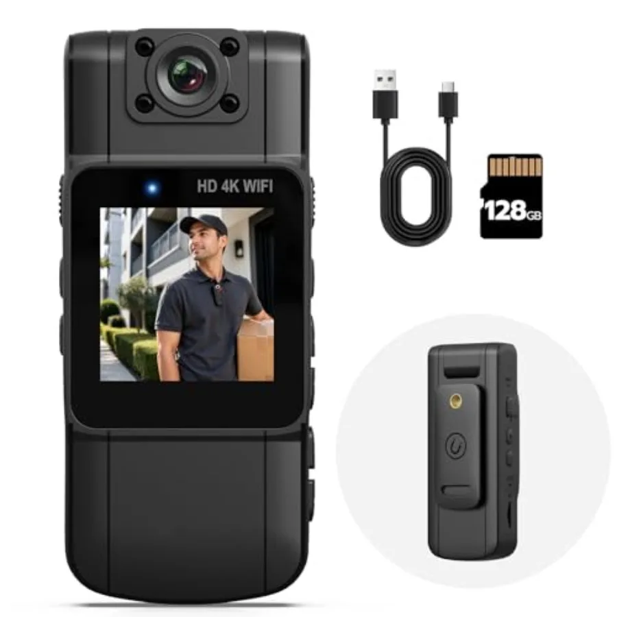 4K Body Camera for Delivery Drivers, Rideshare, Cycling, Outdoor Work: 128GB Mini Wearable Cam with 180 Rotating Lens, Night Vi
4K Body Camera for Delivery Drivers, Rideshare, Cycling, Outdoor Work: 128GB Mini Wearable Cam with 180 Rotating Lens, Night Vi