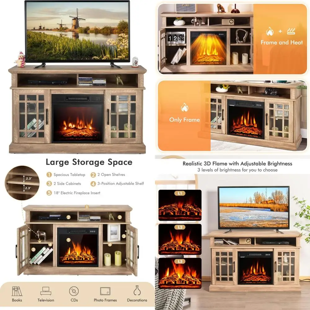 Space-Saving Electric Fireplace TV Stand, 18 Insert, Remote Control, Overheat Safety, Fits 55 TVs, 48 Wide
Space-Saving Electric Fireplace TV Stand, 18 Insert, Remote Control, Overheat Safety, Fits 55 TVs, 48 Wide
