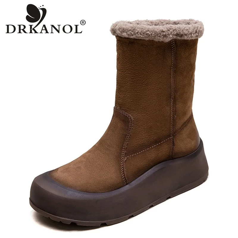 DRKANOL 2025 г. Женские зимние ботинки на массивной платформе с толстой подошвой и носком из натуральной кожи, теплые хлопковые ботинки до середины икры без шнуровки 
DRKANOL 2025 г. Женские зимние ботинки на массивной платформе с толстой подошвой и носком из натуральной кожи, теплые хлопковые ботинки до середины икры без шнуровки