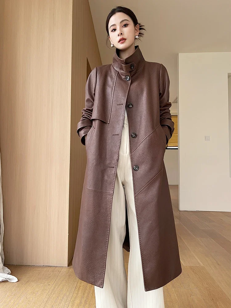 High-end Lychee Pattern Real Sheepskin Long Trench Coat for Women 2026 Simple Stand Collar Autumn Winter Genuine Leather Jackets
High-end Lychee Pattern Real Sheepskin Long Trench Coat for Women 2026 Simple Stand Collar Autumn Winter Genuine Leather Jackets