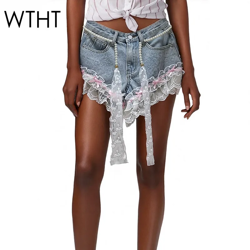 WTHT Fashion Summer 2026 Women Spliced Crochet Lace Bow Design Denim Short New Pearl Pearl Waistband Short Pants Female 1LS3055
WTHT Fashion Summer 2026 Women Spliced Crochet Lace Bow Design Denim Short New Pearl Pearl Waistband Short Pants Female 1LS3055