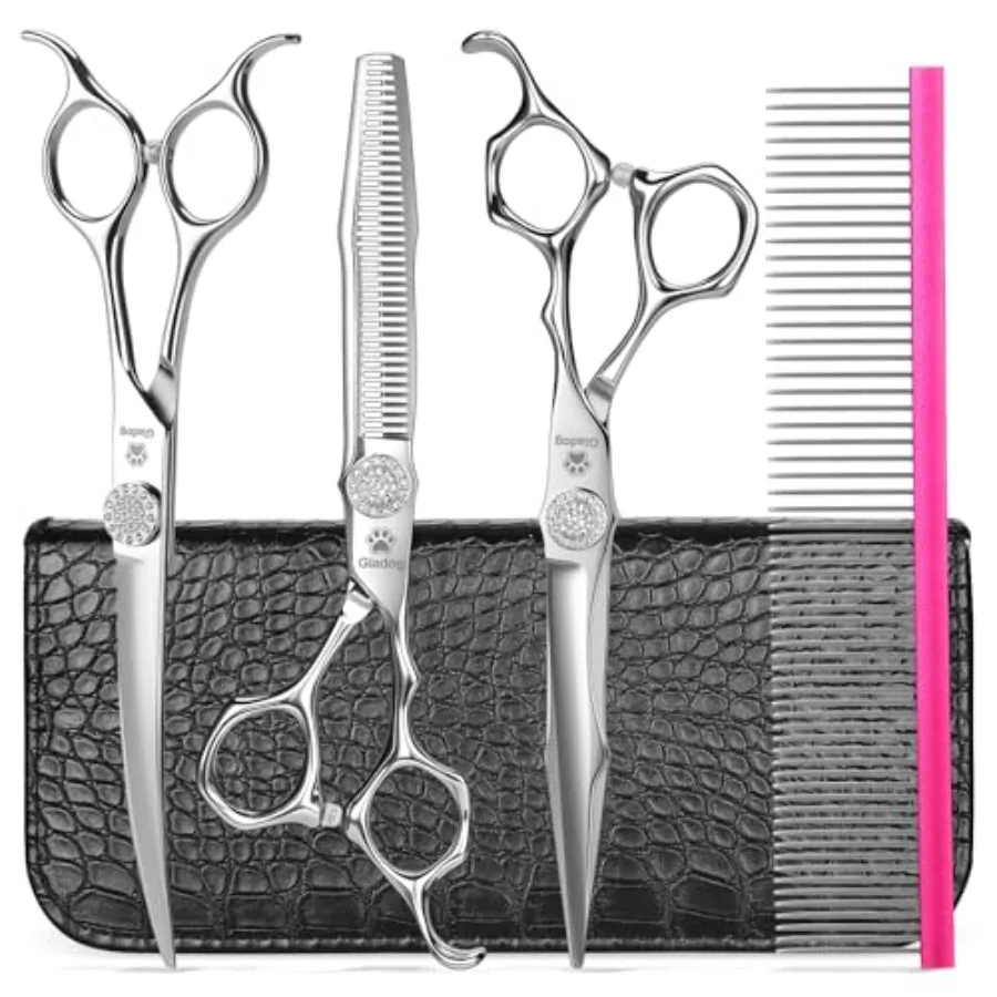 Luxury Dog Grooming Scissors Set 7 Straight 6.5 Thinning 7 Curved for Dogs 9CR Steel Professional Grooming Kit in Black
Luxury Dog Grooming Scissors Set 7 Straight 6.5 Thinning 7 Curved for Dogs 9CR Steel Professional Grooming Kit in Black