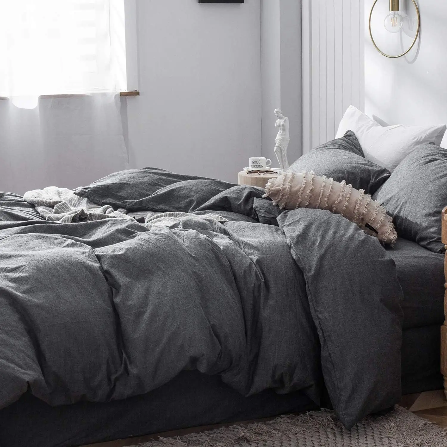 Bedding Duvet Cover Set 100% Washed Cotton Linen Like Textured Breathable Durable Soft Comfy (Dark Grey, King)
Bedding Duvet Cover Set 100% Washed Cotton Linen Like Textured Breathable Durable Soft Comfy (Dark Grey, King)