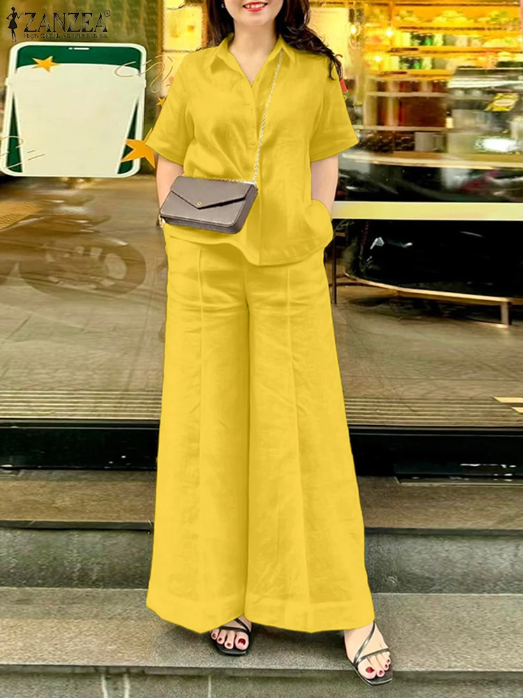 ZANZEA Commute Casual Pant Sets Solid Wide Leg Trouser Women Short Sleeve Tops 2pcs Outfits 2025 Summer Shirt and Pant Suits
ZANZEA Commute Casual Pant Sets Solid Wide Leg Trouser Women Short Sleeve Tops 2pcs Outfits 2025 Summer Shirt and Pant Suits