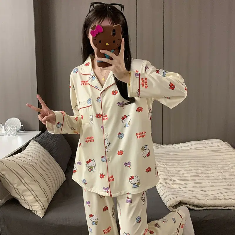Cute Cartoon Anime Hello Kitty Spring and Autumn Cotton Pajamas for Women Collar Cardigan Loose Thin Home Clothes
Cute Cartoon Anime Hello Kitty Spring and Autumn Cotton Pajamas for Women Collar Cardigan Loose Thin Home Clothes