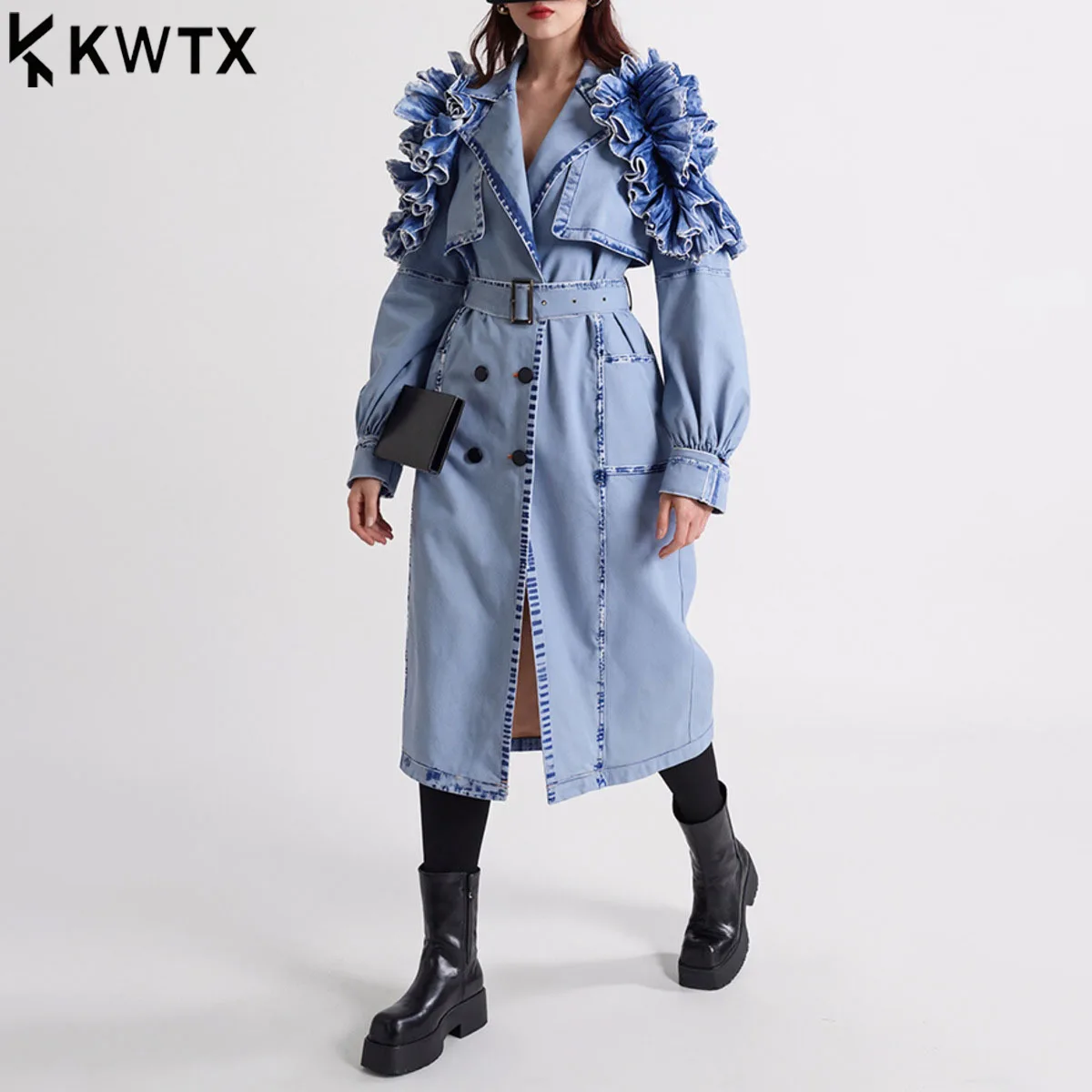 KWTX 2025 Fashion Denim Ruffle Trench Coat Women's Lapel Loose Double Breasted Long Sleeves Sashes Windbreaker Autumn New
KWTX 2025 Fashion Denim Ruffle Trench Coat Women's Lapel Loose Double Breasted Long Sleeves Sashes Windbreaker Autumn New