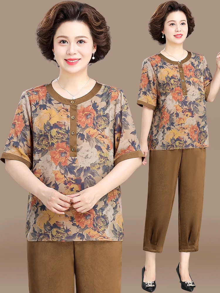 Summer Cotton Linen Set Casual Mid-Sleeve Top Loose Fit Two-Piece Women's Fashion for Older Women round Neck Button Detail
Summer Cotton Linen Set Casual Mid-Sleeve Top Loose Fit Two-Piece Women's Fashion for Older Women round Neck Button Detail