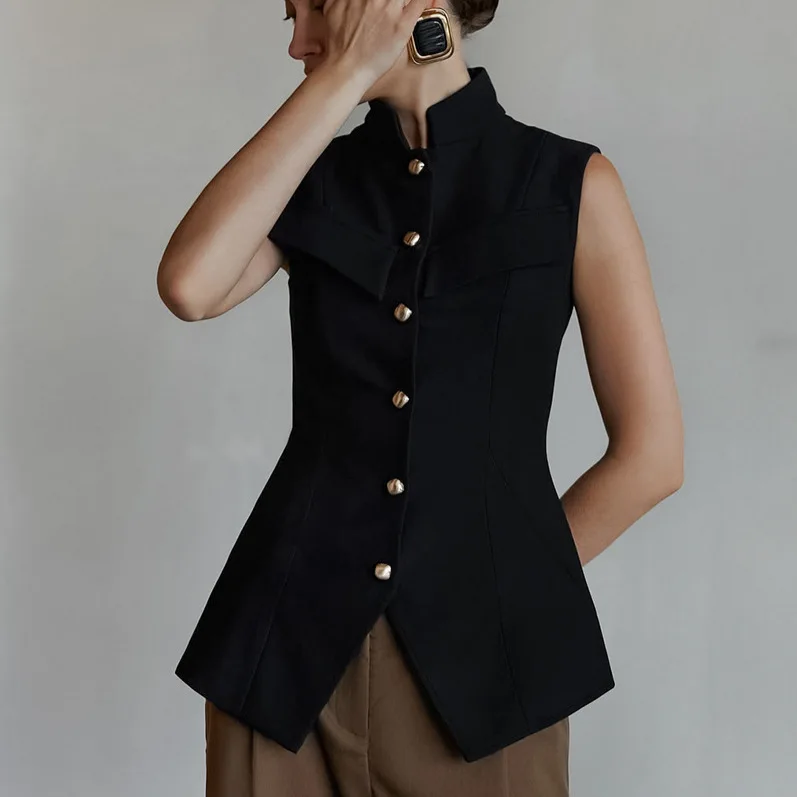 2026 spring/summer new style stand up collar button up sleeveless waist cinched split temperament top vest vest
2026 spring/summer new style stand up collar button up sleeveless waist cinched split temperament top vest vest