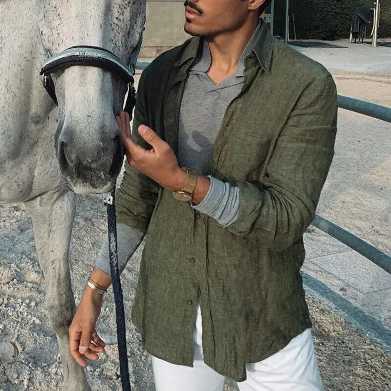 Autumn Spring Pure Color European and American Cotton Linen Loose Casual Beach Collar Long Sleeved Cardigan Shirt for Men
Autumn Spring Pure Color European and American Cotton Linen Loose Casual Beach Collar Long Sleeved Cardigan Shirt for Men