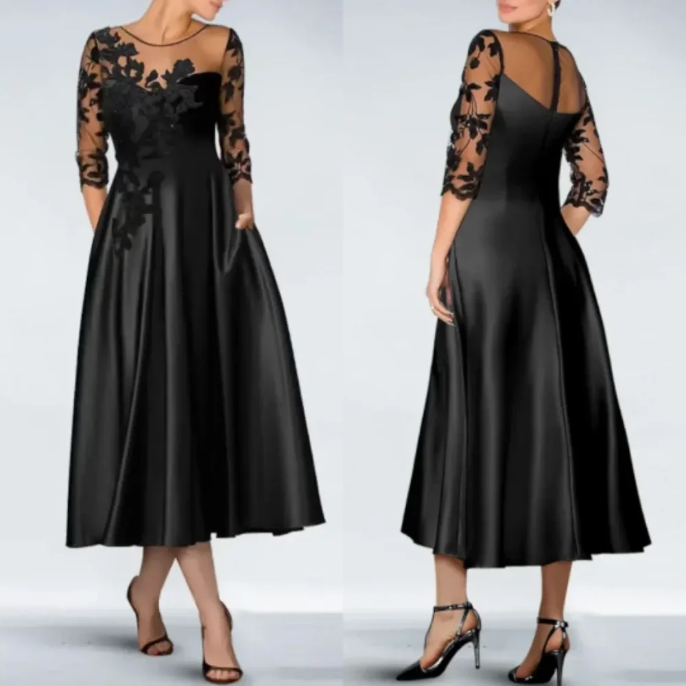 A-Line 3/4 Sleeves Tea Length Godmother Party Formal Dress for Women Short Black O-Neck Lace Mother of Bride Dress With Pockets
A-Line 3/4 Sleeves Tea Length Godmother Party Formal Dress for Women Short Black O-Neck Lace Mother of Bride Dress With Pockets