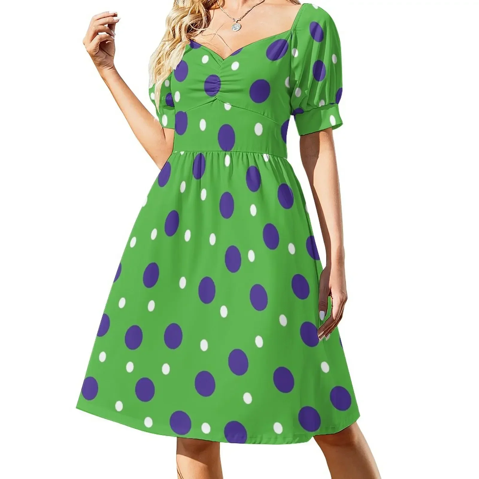 Lime Green Patern with Purple and White Polka Dots Short-Sleeved Dress party dresses woman Cocktail of dresses Dress
Lime Green Patern with Purple and White Polka Dots Short-Sleeved Dress party dresses woman Cocktail of dresses Dress