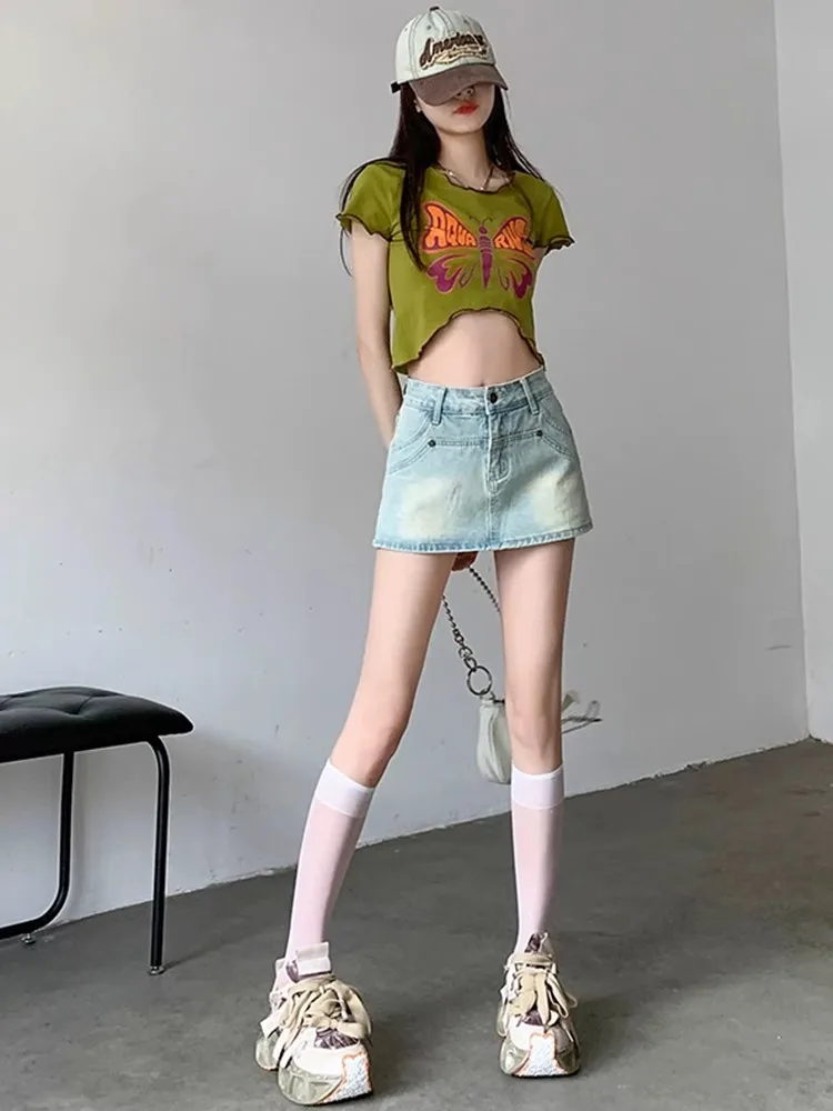 High Waist Short Denim Skirt Women's Summer Thin Style A-Line Wrap Body Trendy Cotton Polyester Blend Casual Skirt
High Waist Short Denim Skirt Women's Summer Thin Style A-Line Wrap Body Trendy Cotton Polyester Blend Casual Skirt