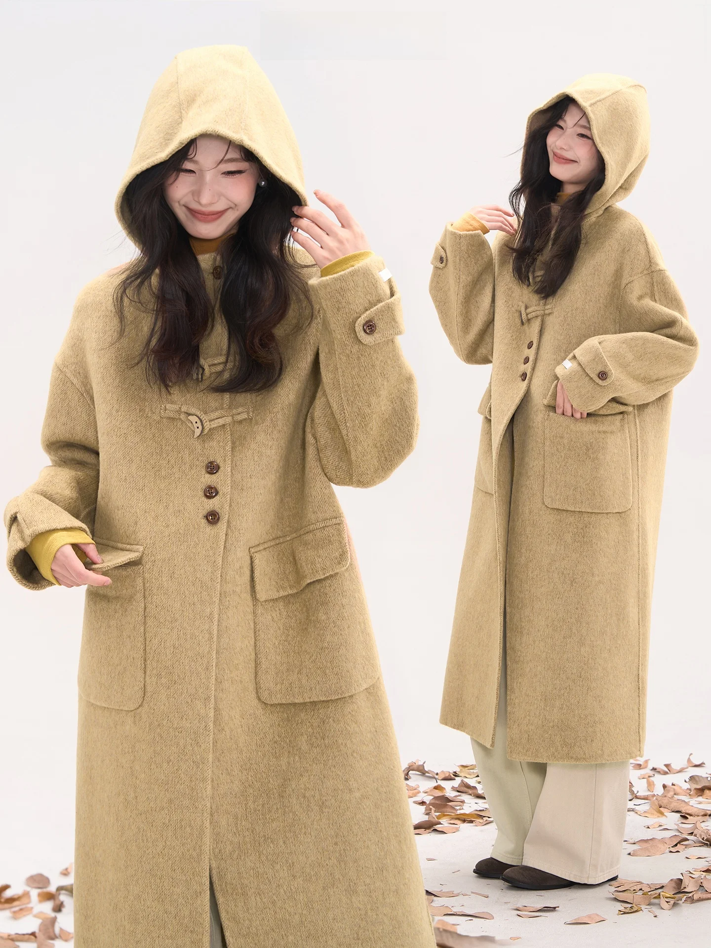 Двустороннее шерстяное пальто Heme 675 средней длины с капюшоном, на деревянных пуговицах, утепленное, зимняя верхняя одежда для молодых женщин
Двустороннее шерстяное пальто Heme 675 средней длины с капюшоном, на деревянных пуговицах, утепленное, зимняя верхняя одежда для молодых женщин