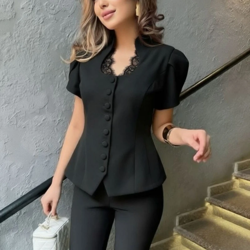 Luxury Summer Blazer Design Lace Patchwork Short-sleeved Suit Shirt Women Clothing Buttons Slim Top Coats Trendy Blazers
Luxury Summer Blazer Design Lace Patchwork Short-sleeved Suit Shirt Women Clothing Buttons Slim Top Coats Trendy Blazers