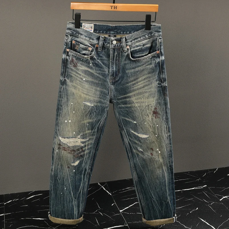 Мужские тяжелые джинсы в стиле ретро 2025 года с брызгами чернил, дырочкой, модной уличной ностальгией, свободные прямые брюки высокого класса
Мужские тяжелые джинсы в стиле ретро 2025 года с брызгами чернил, дырочкой, модной уличной ностальгией, свободные прямые брюки высокого класса