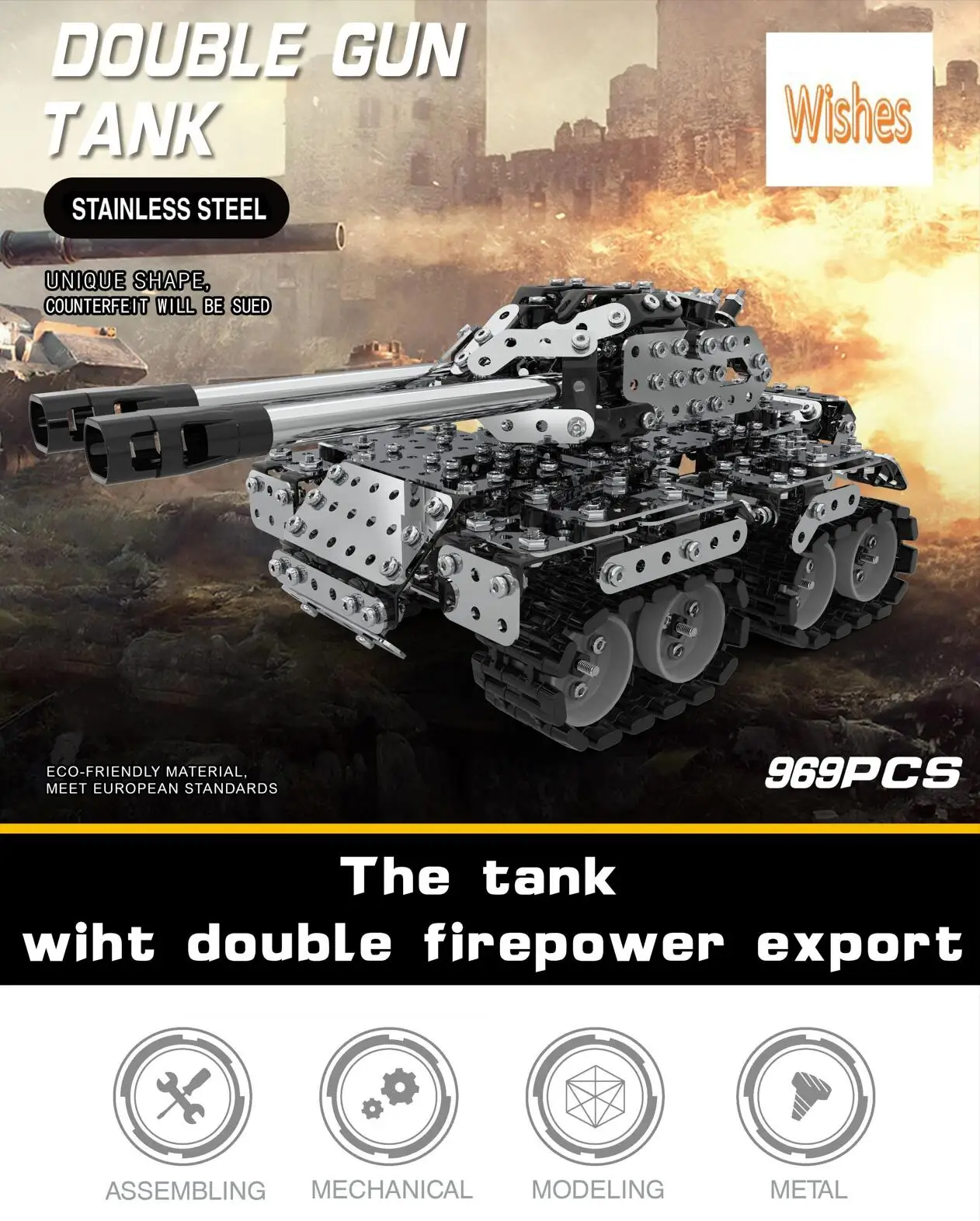 DIY Metal Assembly Building Block Double Gun Tank Alloy Model Screw And Nut Assembly 3D Three-dimensional Puzzle For Gift
DIY Metal Assembly Building Block Double Gun Tank Alloy Model Screw And Nut Assembly 3D Three-dimensional Puzzle For Gift