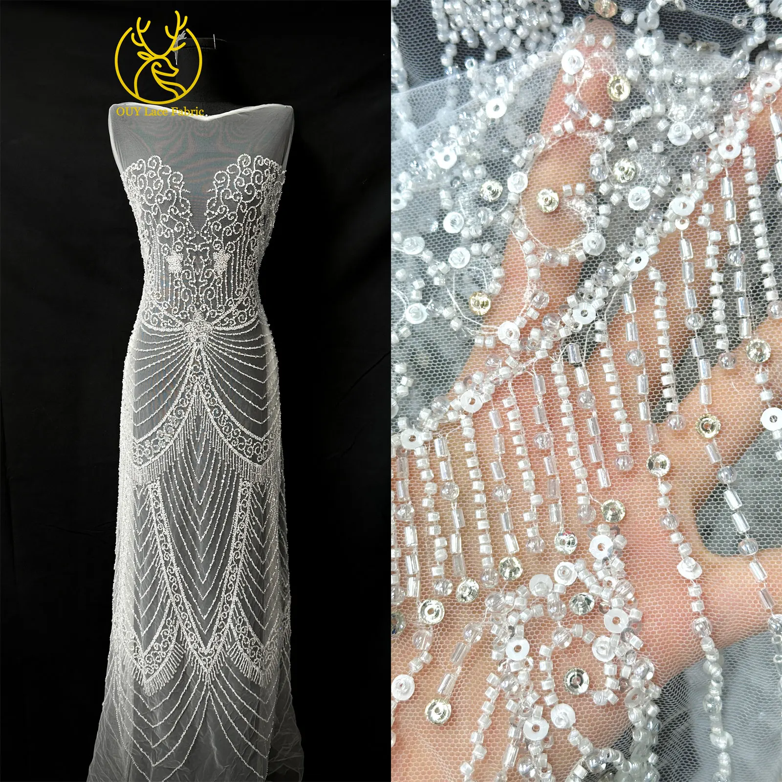 White Exquisite Bridal Wedding Dress Lace Fabric French Dubai Beaded Sequins Groom Embroidered Lace Fabric Dress Sewing Material
White Exquisite Bridal Wedding Dress Lace Fabric French Dubai Beaded Sequins Groom Embroidered Lace Fabric Dress Sewing Material