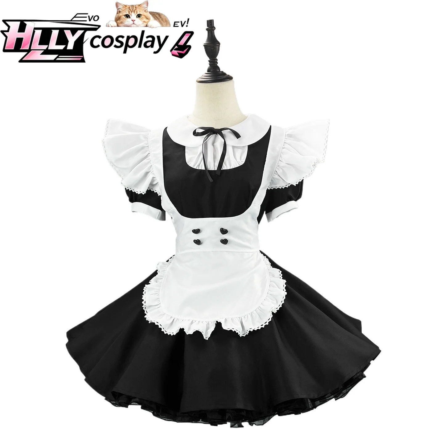 Anime Retro Lolita Maid Cosplay Dress OP Black White Puff Sleeve with Ruffle Lace Heart Buttons Bow Costume for Halloween Party
Anime Retro Lolita Maid Cosplay Dress OP Black White Puff Sleeve with Ruffle Lace Heart Buttons Bow Costume for Halloween Party