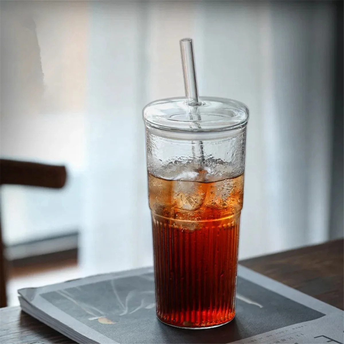 600Ml Glass Cup Milk Coffee Cup with Lid and Straw Transparent Stripe Water Cup Mug Drinking Glasses Juice Tea Cup-A70Z
600Ml Glass Cup Milk Coffee Cup with Lid and Straw Transparent Stripe Water Cup Mug Drinking Glasses Juice Tea Cup-A70Z