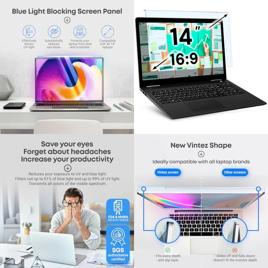 Blue Light Screen Protector for 14 Inch Computer Monitor and Laptop – Anti-UV Blue Light Blocking Film for Desktop PC, Eye Protection Filter, 12.6" x 8.1", 1 Pack
Blue Light Screen Protector for 14 Inch Computer Monitor and Laptop – Anti-UV Blue Light Blocking Film for Desktop PC, Eye Protection Filter, 12.6" x 8.1", 1 Pack