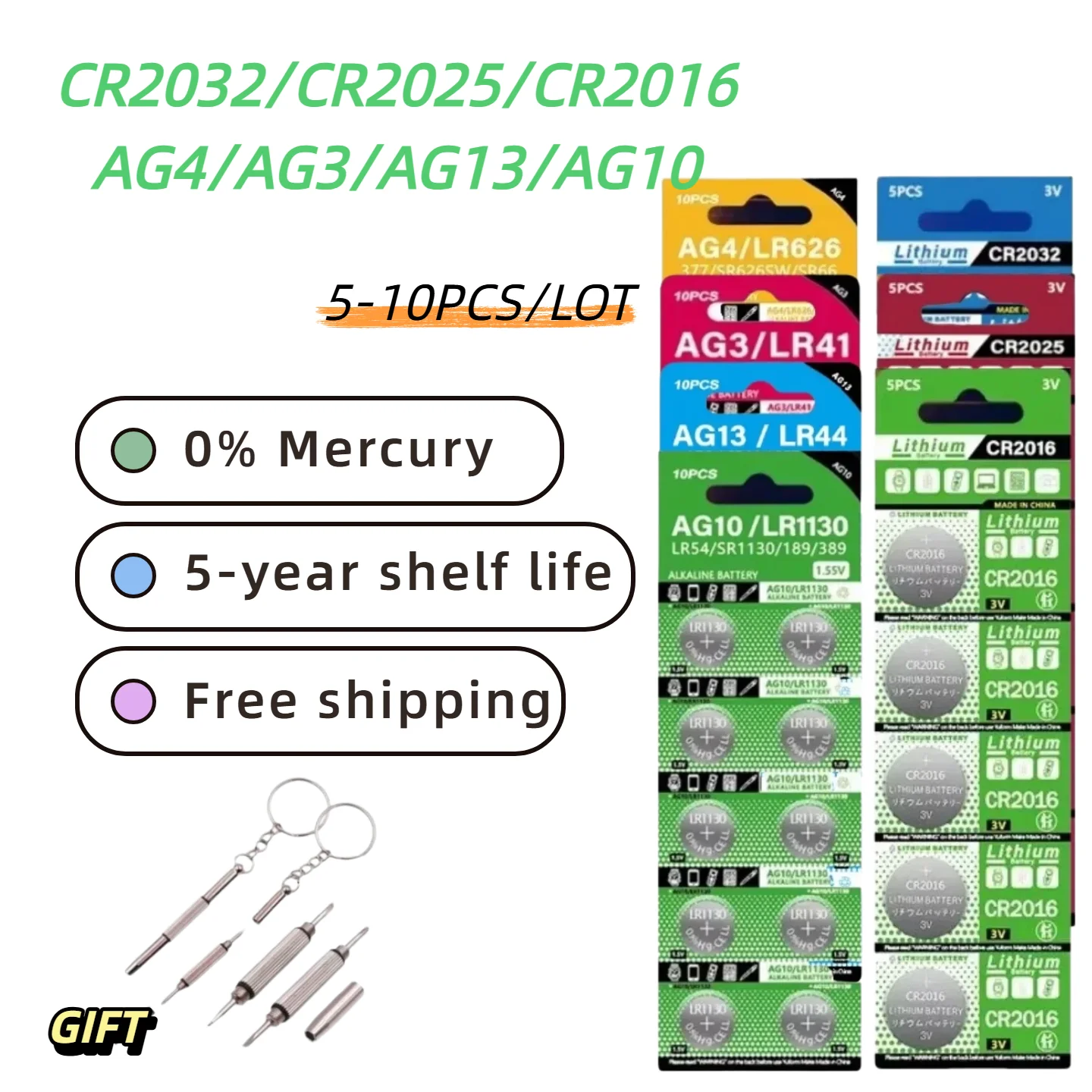 5-10PCS Mixed Button Cells CR2032 CR2025 CR2016 LR41 LR44 LR626 LR1130 Lithium Alkaline Battery For Watch Remote Toy
5-10PCS Mixed Button Cells CR2032 CR2025 CR2016 LR41 LR44 LR626 LR1130 Lithium Alkaline Battery For Watch Remote Toy