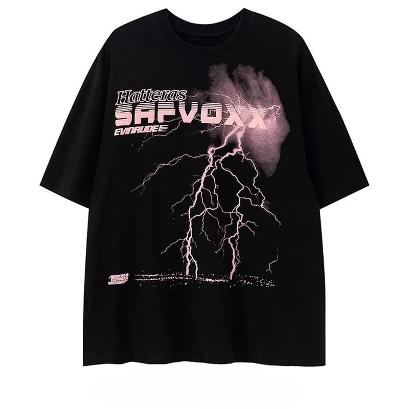 European Station Gothic Oversize Creative Printing Lightning Cotton Short T-shirt Ruffian Handsome Men's and Women's Summer Wear
European Station Gothic Oversize Creative Printing Lightning Cotton Short T-shirt Ruffian Handsome Men's and Women's Summer Wear