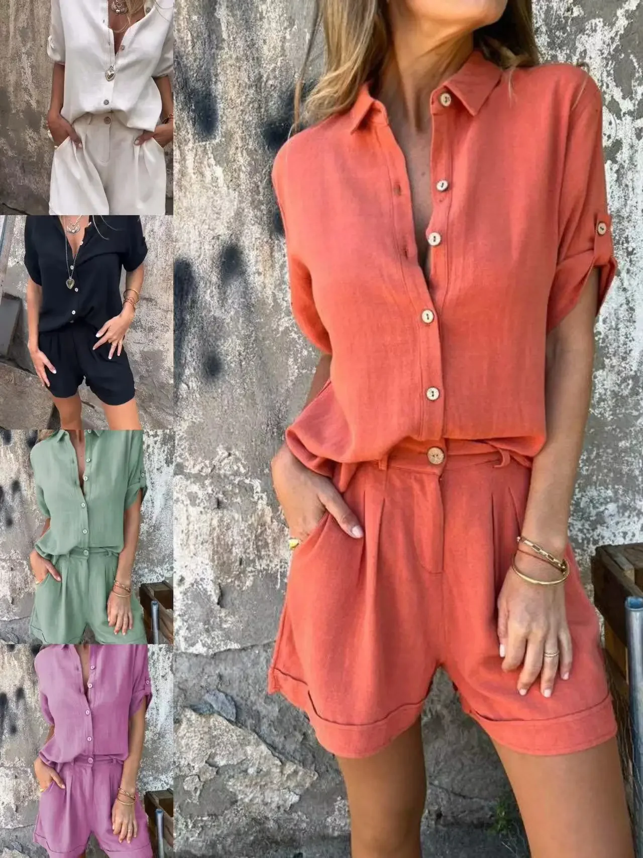 Women Spring Summer Shorts Set Solid Color Short Sleeves Turndown Collar Button Casual Sexy Fashion Comfortable Regular Standard
Women Spring Summer Shorts Set Solid Color Short Sleeves Turndown Collar Button Casual Sexy Fashion Comfortable Regular Standard