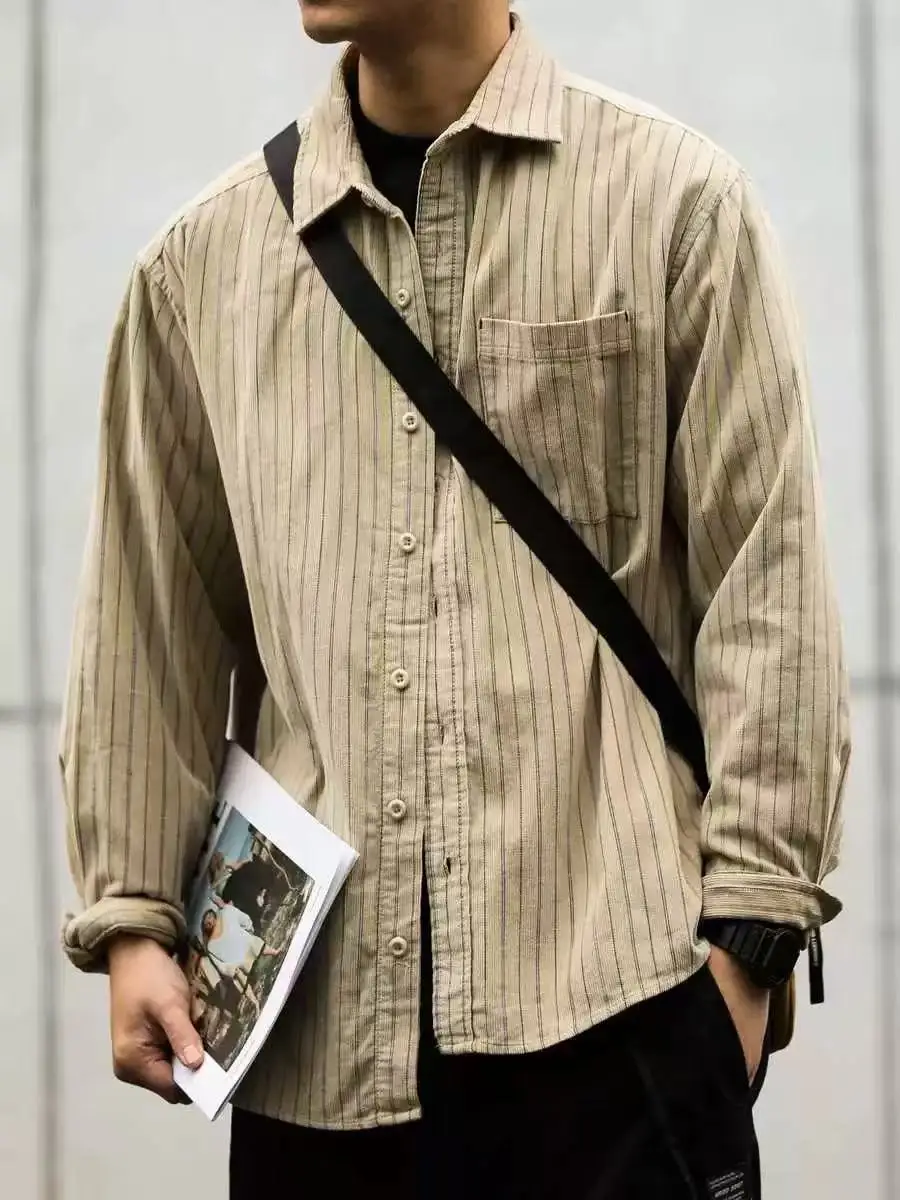 American Retro Corduroy Striped Long Sleeve Shirt Men's Outerwear Loose Casual Workwear Spring Autumn Vintage Style Button up
American Retro Corduroy Striped Long Sleeve Shirt Men's Outerwear Loose Casual Workwear Spring Autumn Vintage Style Button up