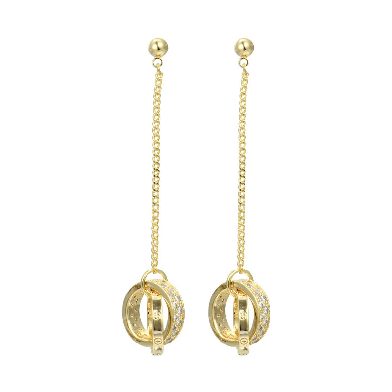 Elegant Gold Long Chain Drop Earrings for Women, Luxury Cubic Zircon Interlocking Ring Dangle Earrings, Daily Party Jewelry
Elegant Gold Long Chain Drop Earrings for Women, Luxury Cubic Zircon Interlocking Ring Dangle Earrings, Daily Party Jewelry