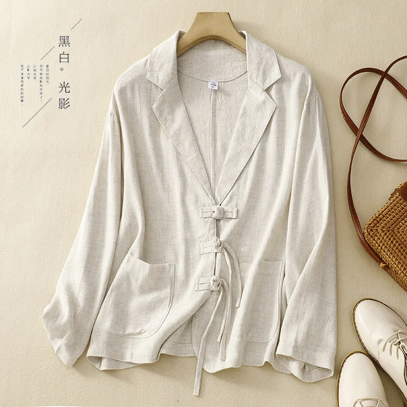Women Chinese Style Linen Blazer Notched Lapel Frog Buttons Pocket Loose Long Sleeve Casual Jacket
Women Chinese Style Linen Blazer Notched Lapel Frog Buttons Pocket Loose Long Sleeve Casual Jacket
