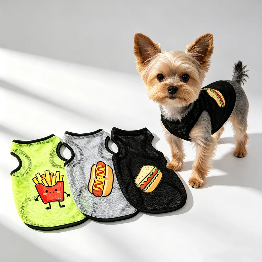 Summer Mesh Dog Tank Top Cute Cartoon Food Print Puppy Sleeveless Vest Breathable Pet Clothes for Bichon Yorkshire Small Dogs
Summer Mesh Dog Tank Top Cute Cartoon Food Print Puppy Sleeveless Vest Breathable Pet Clothes for Bichon Yorkshire Small Dogs