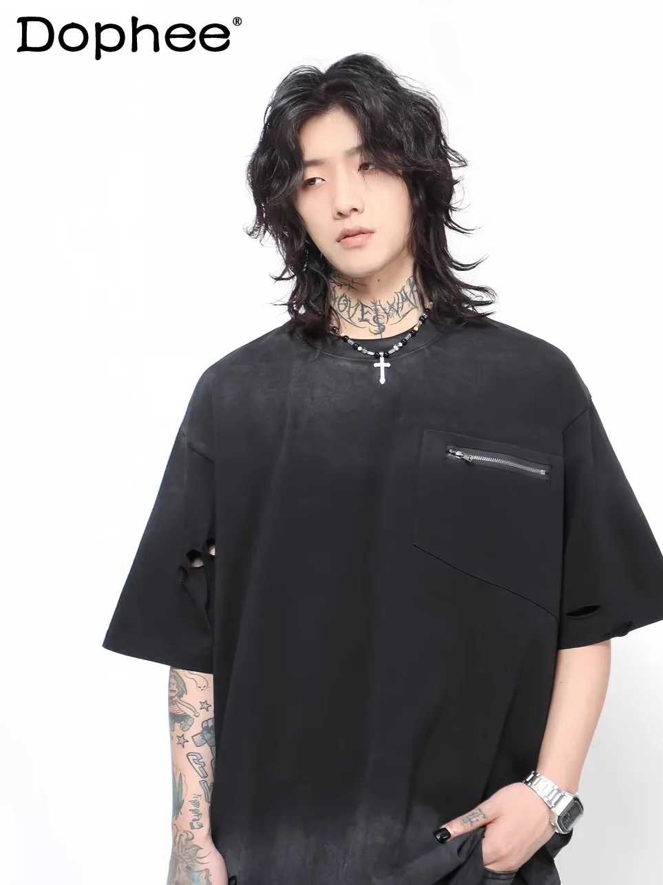 American Retro Gradient Distressed Pocket Ripped Short Sleeve T-Shirt for Men Loose High Street Casual Round Neck Half Sleeve
American Retro Gradient Distressed Pocket Ripped Short Sleeve T-Shirt for Men Loose High Street Casual Round Neck Half Sleeve