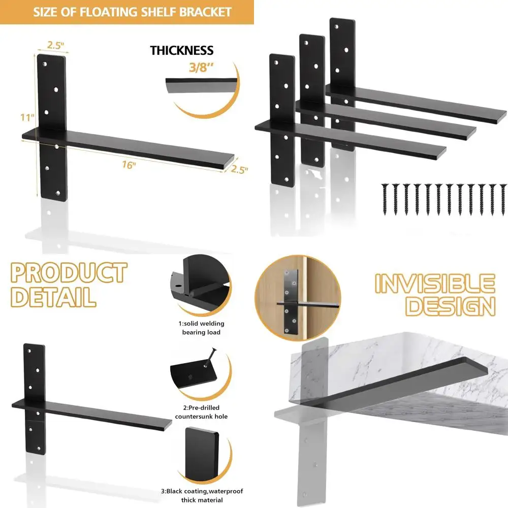 Set of 3, 16 x 2.5 Floating Shelf Brackets, 3/8 Thick Wall Mount for Countertops, Vanities, Shower Benches, Cabinets, and More
Set of 3, 16 x 2.5 Floating Shelf Brackets, 3/8 Thick Wall Mount for Countertops, Vanities, Shower Benches, Cabinets, and More