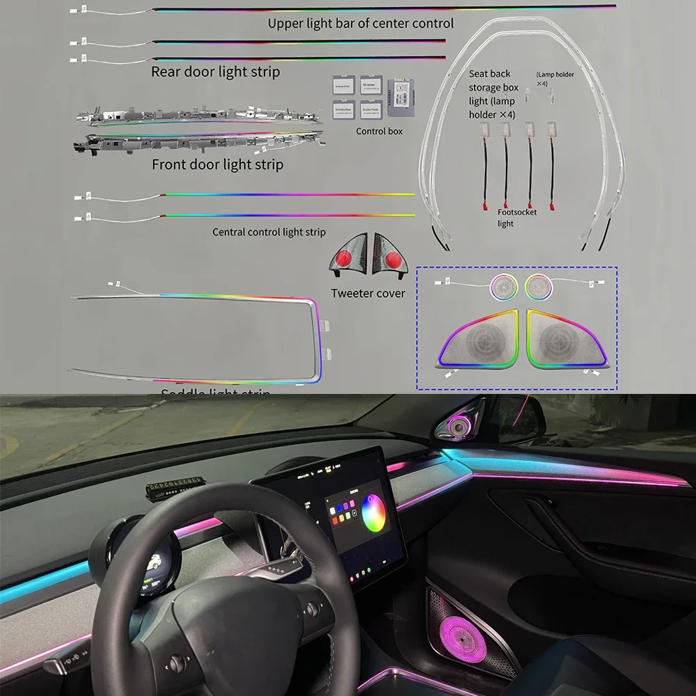 Inter Car Ambient Light For Tesla model Y 21-24 128 Colors Decorate SeatBack Neon Lamp Touch Control Center Side Pillar
Inter Car Ambient Light For Tesla model Y 21-24 128 Colors Decorate SeatBack Neon Lamp Touch Control Center Side Pillar