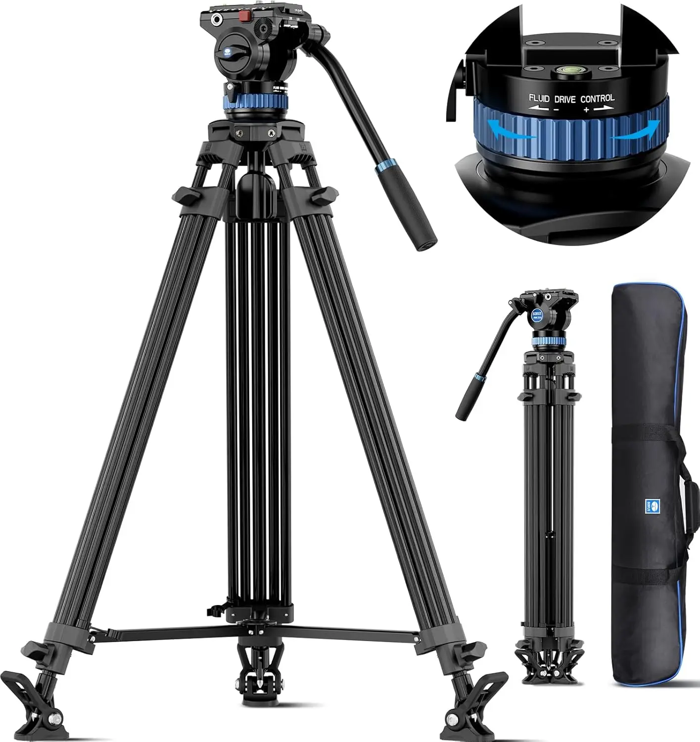 Professional Heavy Duty Video Tripod, 74.8" Aluminum Alloy with Fluid Head, 360° Pan, Max Load 22lb for Camcorder/DSLR
Professional Heavy Duty Video Tripod, 74.8" Aluminum Alloy with Fluid Head, 360° Pan, Max Load 22lb for Camcorder/DSLR