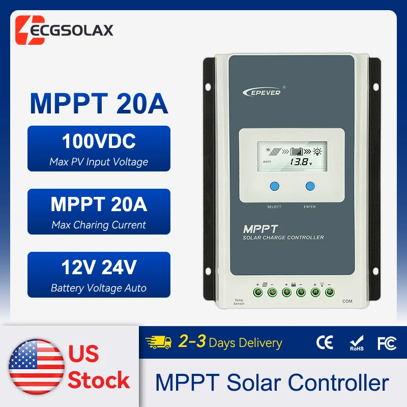 ECGSOLAX EPever 20A MPPT Solar Charge Controller 12V 24V 60VDC Automatic Solar Panel Regulator Compatible with MT52 Remote Meter
ECGSOLAX EPever 20A MPPT Solar Charge Controller 12V 24V 60VDC Automatic Solar Panel Regulator Compatible with MT52 Remote Meter