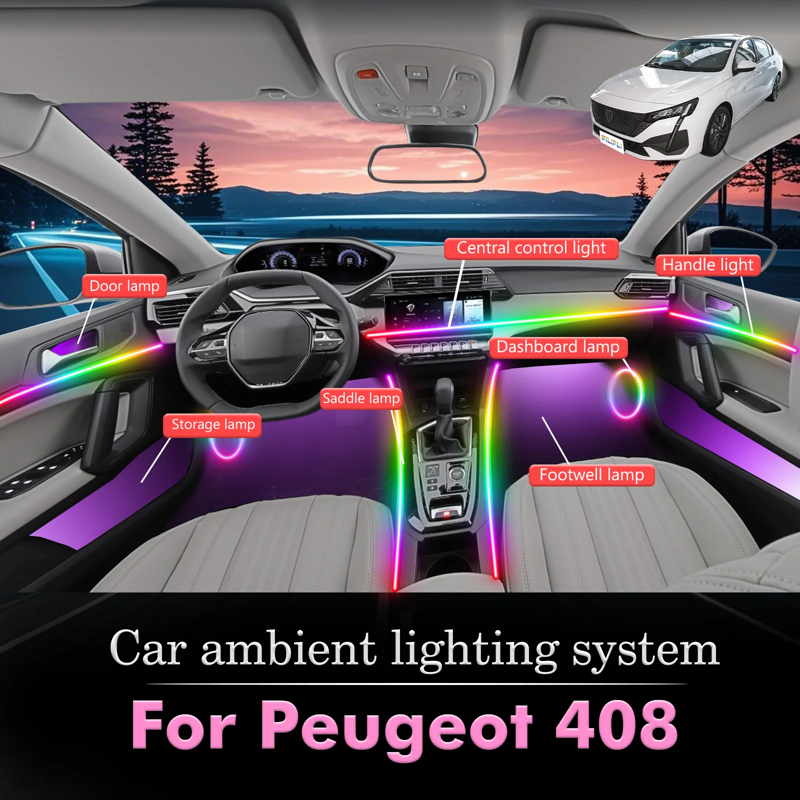 For Peugeot 408 Smart Remote Control Car Interior Ambient Light RGB 64 Colors LED Energy Saving Efficient Lamp Kit
For Peugeot 408 Smart Remote Control Car Interior Ambient Light RGB 64 Colors LED Energy Saving Efficient Lamp Kit