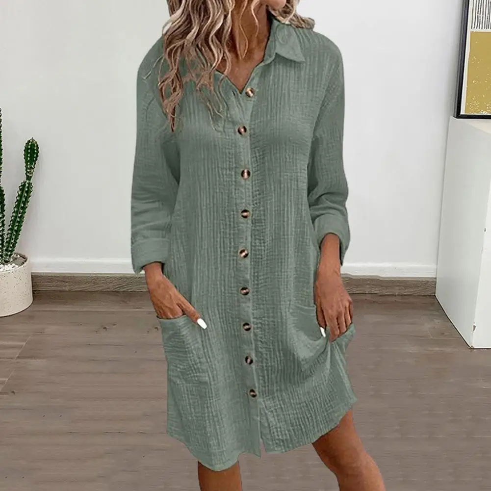 Women Dress Elegant Women's Midi Dress with Turn-down Collar Long Sleeves Solid Color Shirt Type for Fall for Professional
Women Dress Elegant Women's Midi Dress with Turn-down Collar Long Sleeves Solid Color Shirt Type for Fall for Professional