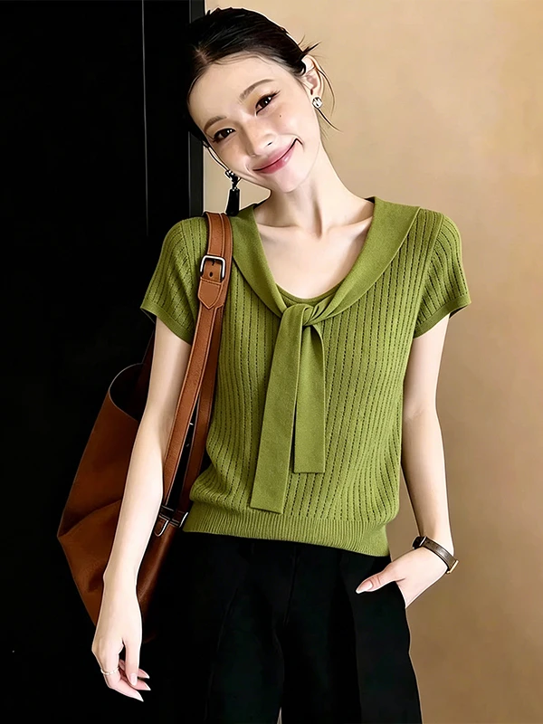 Korean Style plus Size Knitted Short Sleeve Top Women's Summer New Fashion Slimming Versatile Knot Design Quality Meticulous
Korean Style plus Size Knitted Short Sleeve Top Women's Summer New Fashion Slimming Versatile Knot Design Quality Meticulous