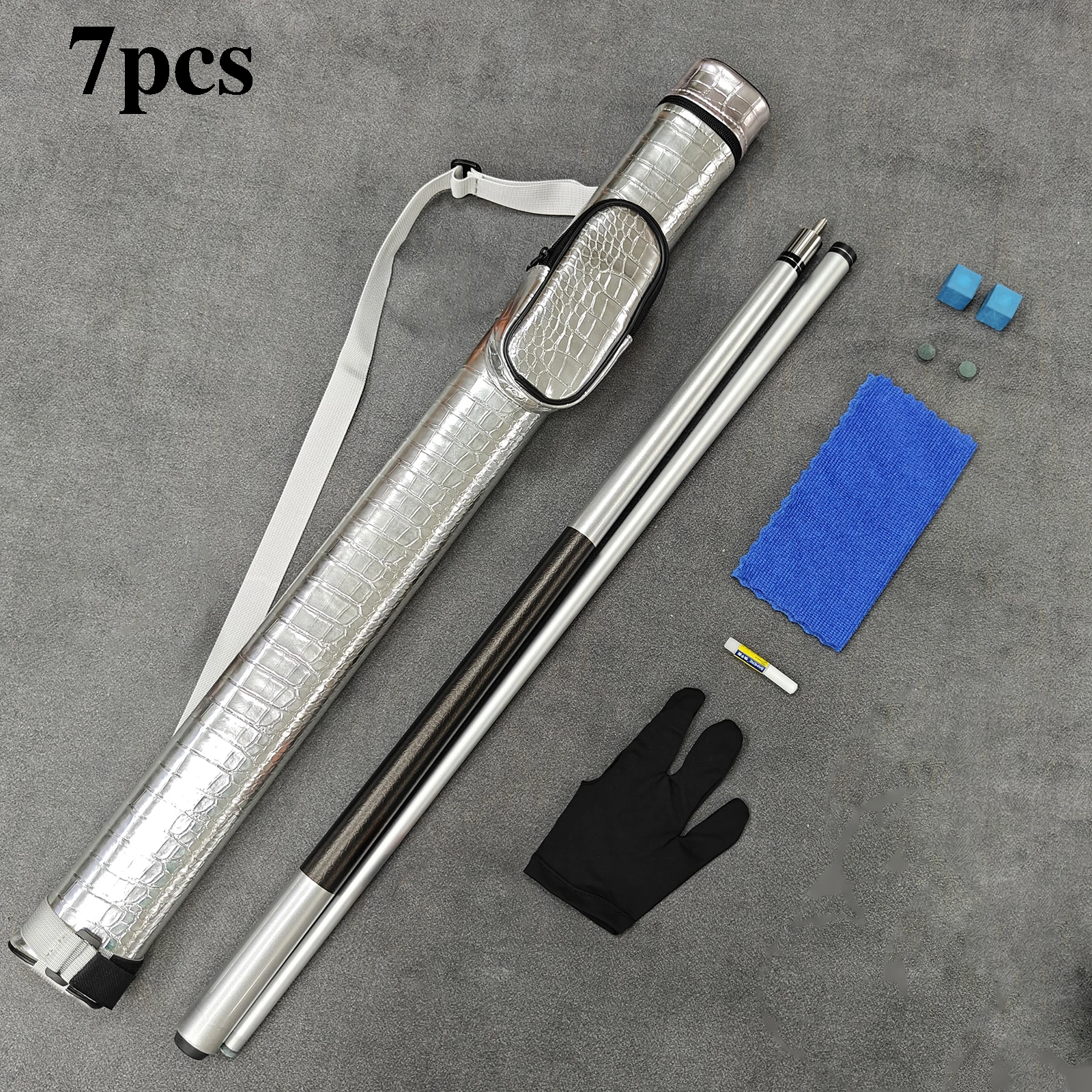 Billiard Pool Cue Set, 58.27" 12.5mm Silver Stone Pattern Cue with Case, Glove, Chalk & Cloth
Billiard Pool Cue Set, 58.27" 12.5mm Silver Stone Pattern Cue with Case, Glove, Chalk & Cloth