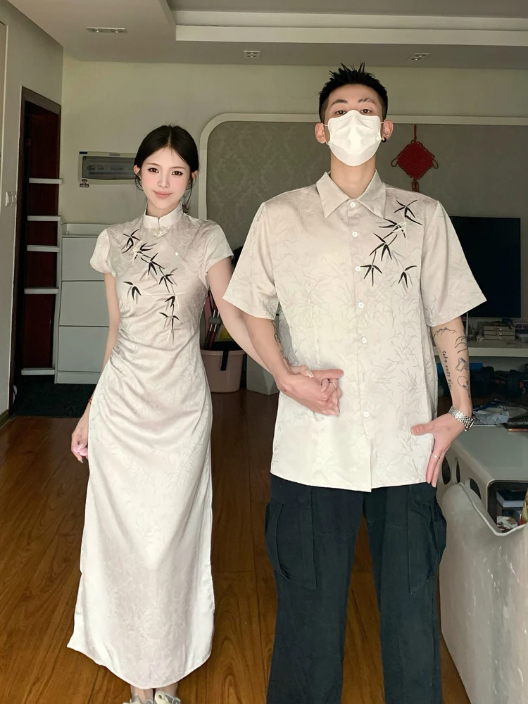 New Chinese Style Couple Clothes Summer Short Sleeve Shirt Men's National Style Midi Qipao Dress One Skirt One Shirt Trendy
New Chinese Style Couple Clothes Summer Short Sleeve Shirt Men's National Style Midi Qipao Dress One Skirt One Shirt Trendy