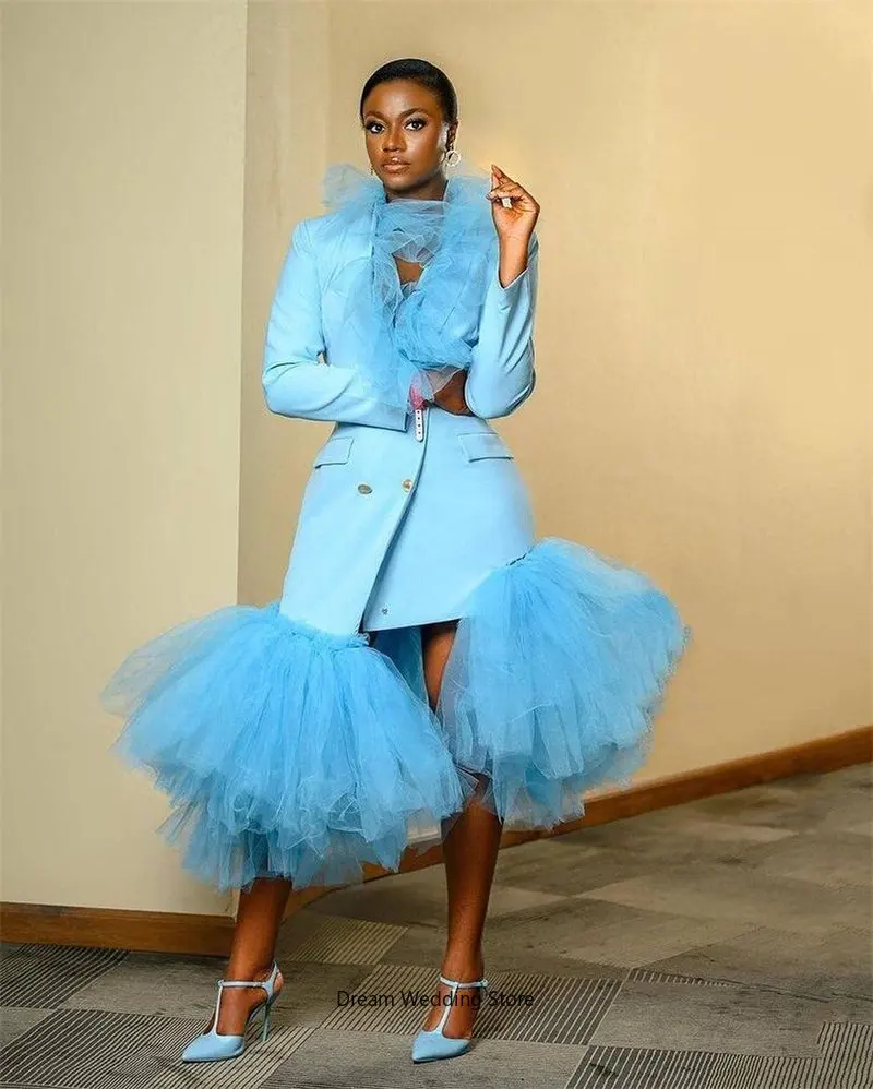 Designer Women Suits Blazer Dress Double Breasted V Neck With Ruffles Tulle Custom Made Formal Fashion Prom Evening Dress
Designer Women Suits Blazer Dress Double Breasted V Neck With Ruffles Tulle Custom Made Formal Fashion Prom Evening Dress