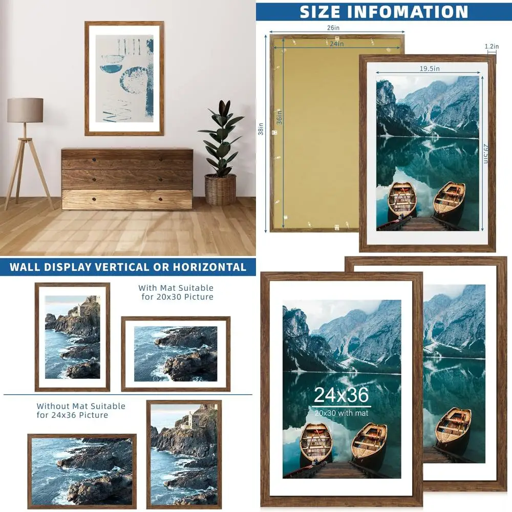 Pair of 24x36 Rustic Brown Wood Frames for 20x30 Matted Photos or 24x36 Unmatted Posters, Wall-Mountable in Both Orientations
Pair of 24x36 Rustic Brown Wood Frames for 20x30 Matted Photos or 24x36 Unmatted Posters, Wall-Mountable in Both Orientations