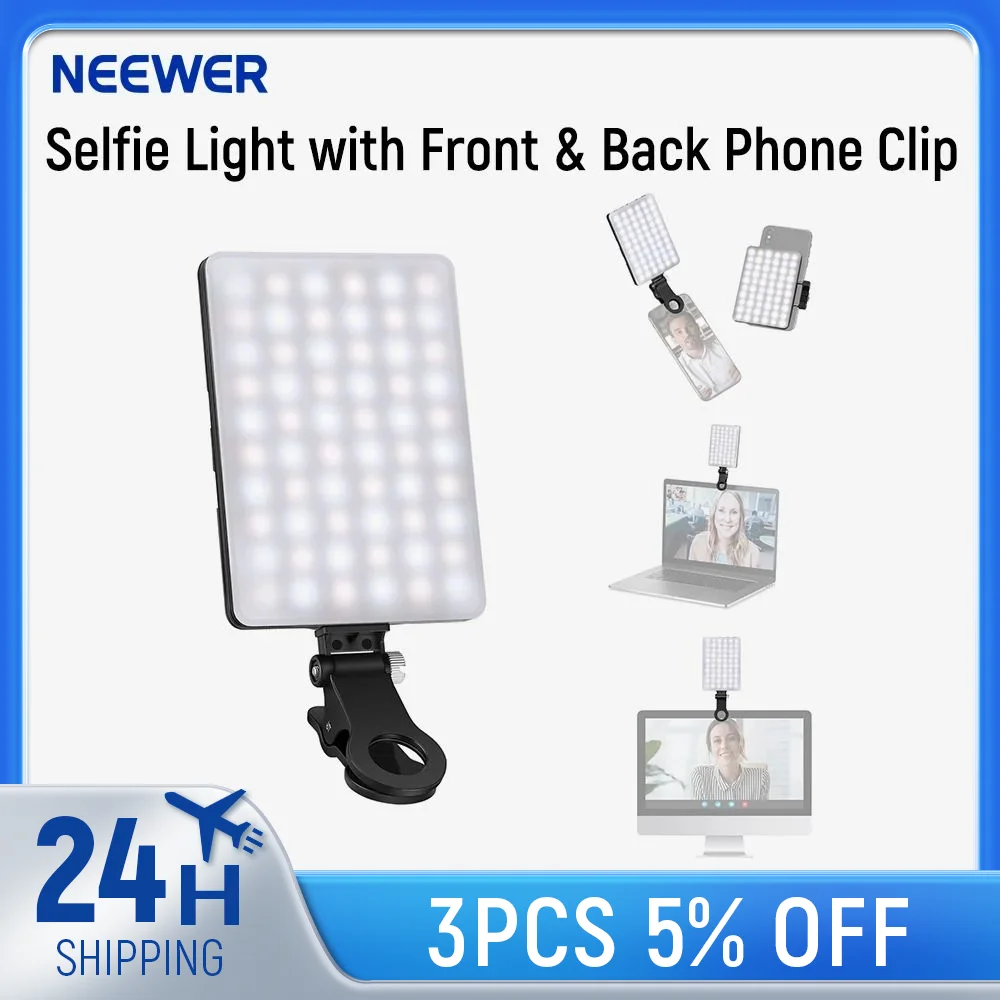 NEEWER Selfie Light with Front & Back Phone Clip, High Power 60 LED 2000mAh Rechargeable CRI 95+ 3 Modes Light for Tablet/Laptop
NEEWER Selfie Light with Front & Back Phone Clip, High Power 60 LED 2000mAh Rechargeable CRI 95+ 3 Modes Light for Tablet/Laptop